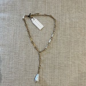 Paper chip necklace w pearl drop